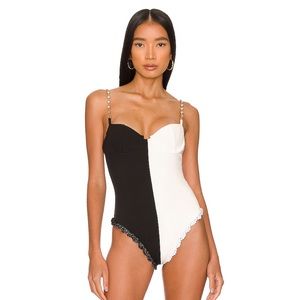 MAIYO/ REVOLVE- Black and White Bejeweled One Piece Swimsuit